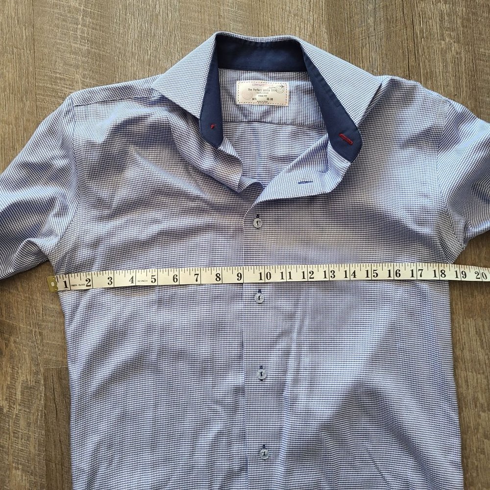 Lorenzo Uomo Blue White Button Up Dress Shirt Long Sleeze Men's Size 32-33 - Picture 7 of 8